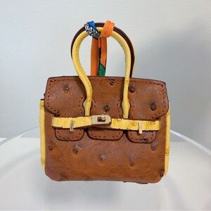 Mini Two-Tone Ostrich Texture Tote Bag Charm | Soft Leather Style Keychain
